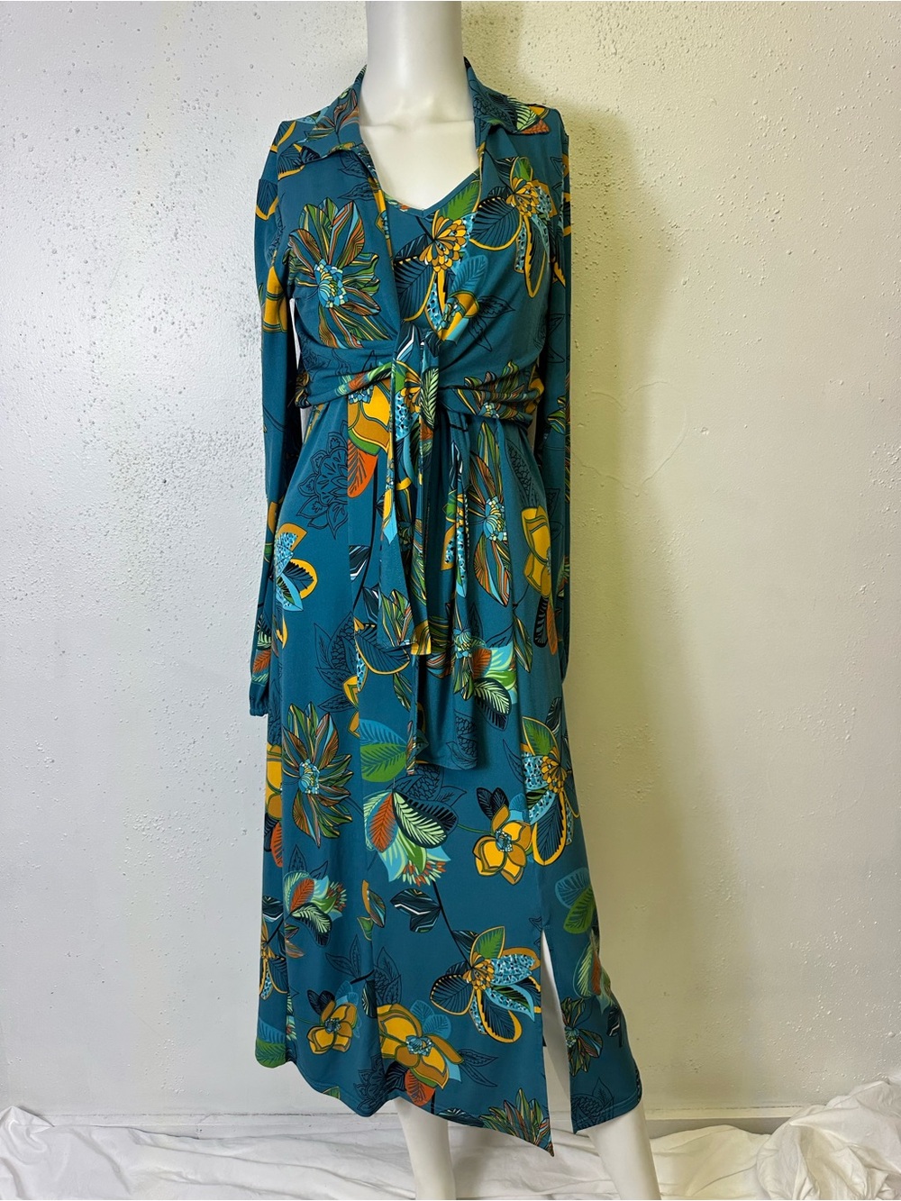 IMAN Chic Runway Jersey Dress & Tie Topper Set, Multicolored No Tag EUC